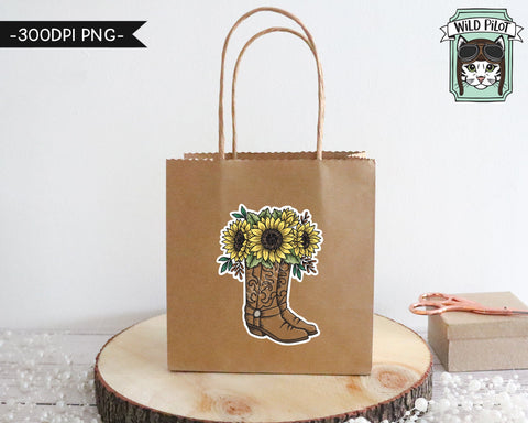 PRINTABLE Sunflower Sticker files PNG file, Sunflower Illustrations, Planner Sticker File, Cow Skull, Cowboy Hat, Horseshoe, Boots Digital SVG Wild Pilot 