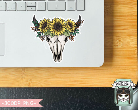 PRINTABLE Sunflower Sticker files PNG file, Sunflower Illustrations, Planner Sticker File, Cow Skull, Cowboy Hat, Horseshoe, Boots Digital SVG Wild Pilot 