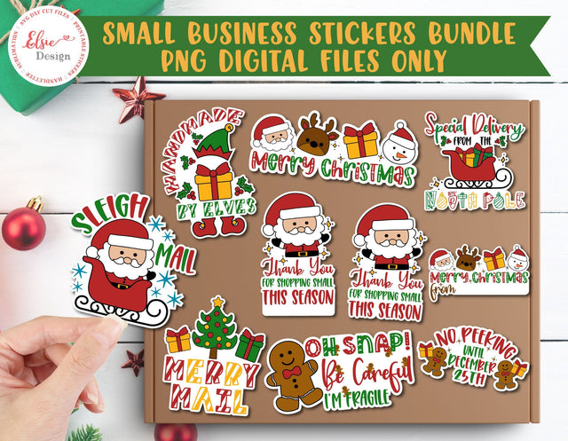 Printable Thank You for Your Business Christmas PNG Stickers Bundle SVG Elsie Loves Design 
