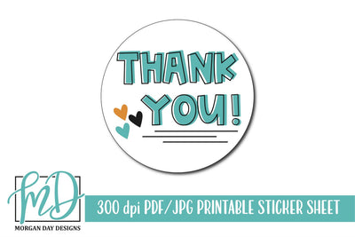 Printable Thank You Sticker Sheet (Print & Cut) SVG Morgan Day Designs 