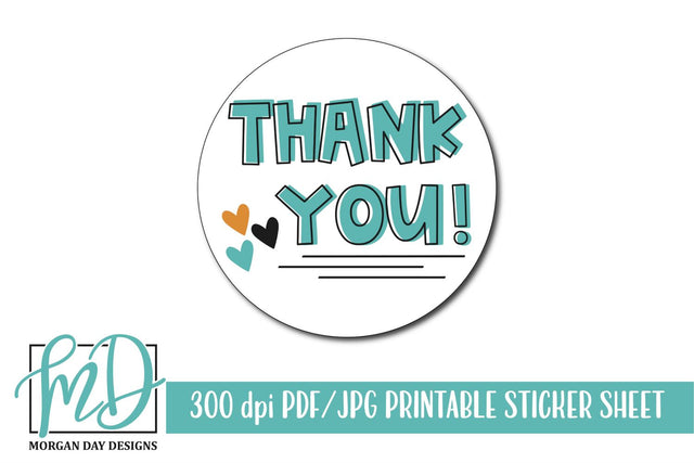 Printable Thank You Sticker Sheet (Print & Cut) SVG Morgan Day Designs 
