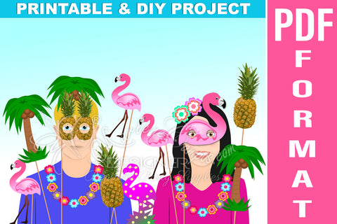 PRINTABLE Tropical Flamingo Photo Booth Props | 22 images 3D Paper Marlene Campos 