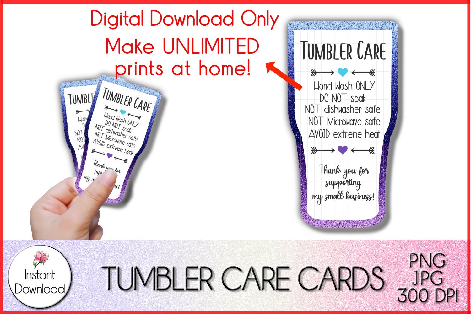 Tumbler Care Card Package Insert How to Wash Editable 