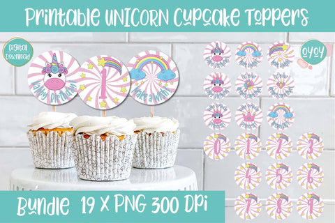 Printable Unicorn Birthday Cupcake Toppers | Unicorn Stickers Sublimation OyoyStudioDigitals 