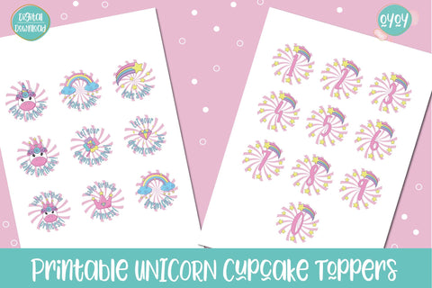 Printable Unicorn Birthday Cupcake Toppers | Unicorn Stickers Sublimation OyoyStudioDigitals 