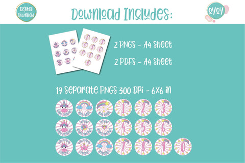 Printable Unicorn Birthday Cupcake Toppers | Unicorn Stickers Sublimation OyoyStudioDigitals 