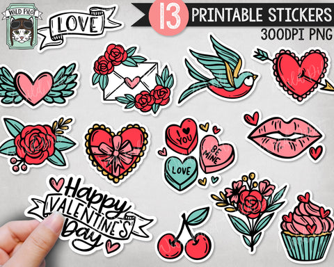 PRINTABLE Valentines Day Sticker files, Valentines Day PNG file, Valentines day Printable Sticker file, Printable Planner Sticker Download Sublimation Wild Pilot 