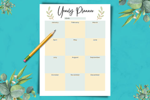 Printable Yearly Planner on One Page Digital Pattern FloridPrintables 