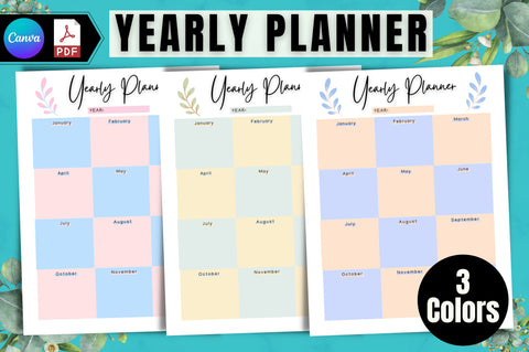 Printable Yearly Planner on One Page Digital Pattern FloridPrintables 