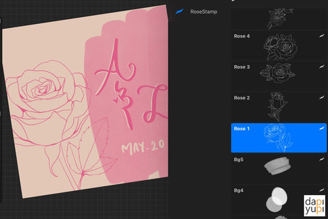 Procreate Brush Stamp Set 15 Rose Flower SVG dapiyupi store 
