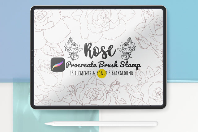 Procreate Brush Stamp Set 15 Rose Flower SVG dapiyupi store 