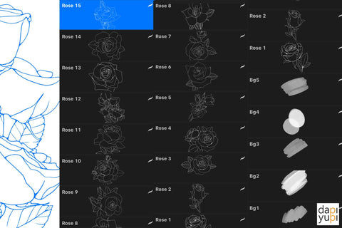 Procreate Brush Stamp Set 15 Rose Flower SVG dapiyupi store 