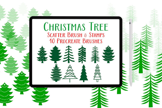 Procreate brushes for Christmas trees, Procreate stamps and scatter SVG Artisan Craft SVG 