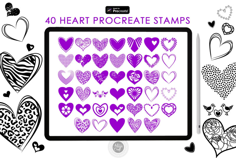Procreate heart stamps 40 SVG Artisan Craft SVG 