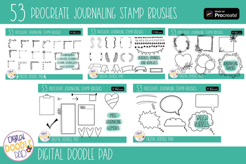 Procreate Planner Stamp Brushes | Journaling, Scrapbooking SVG Digital Doodle Pad 