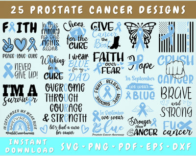Prostate Cancer Awareness SVG Bundle, 25 Designs, Prostate Cancer Ribbon SVG, Light Blue Cancer Ribbon SVG SVG HappyDesignStudio 