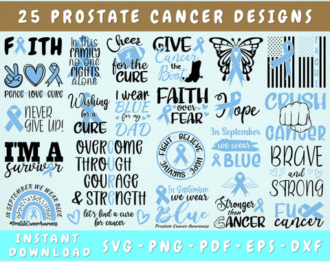 Prostate Cancer Awareness SVG Bundle, 25 Designs, Prostate Cancer Ribbon SVG, Light Blue Cancer Ribbon SVG SVG HappyDesignStudio 