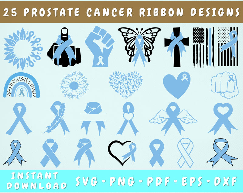 Prostate Cancer Ribbon SVG Bundle, 25 Designs, Prostate Cancer Clipart, Light Blue Cancer Ribbon SVG, Prostate Cancer PNG Files, Prostate Cancer Sunflower SVG SVG HappyDesignStudio 