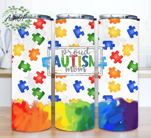 Proud Autism Mom 20oz Skinny Tumbler Design Png, Autism Png, Heart Skinny Design, Mothers Day Gift , Mama Tumbler, Autism Mama Tumbler, Autism Awareness Sublimation AdriOP 