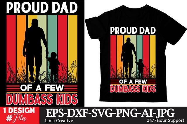 Proud Dad Of A Few Dumbass Kids SVG Cute File, Father's Day retro T-shirt Design, Dad Sublimation PNG, Father's Day Retro Vintage T-shirt Design, Father's Day Clip Art,Dad SVG Bundle SVG Insomnia Std 