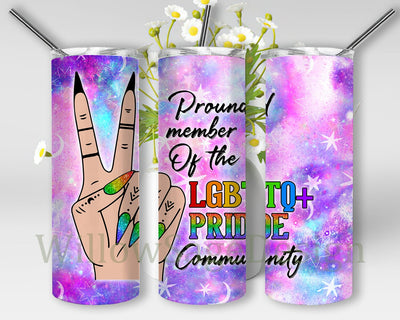 Proud Member Of The LGBTQ Pride Community Tumbler Design, LGBTQ 20oz Skinny Tumbler, Rainbow Glitter Design Png, Nails Hand Tattoo Tumbler Png, Digital Download Sublimation WillowSageDesign 
