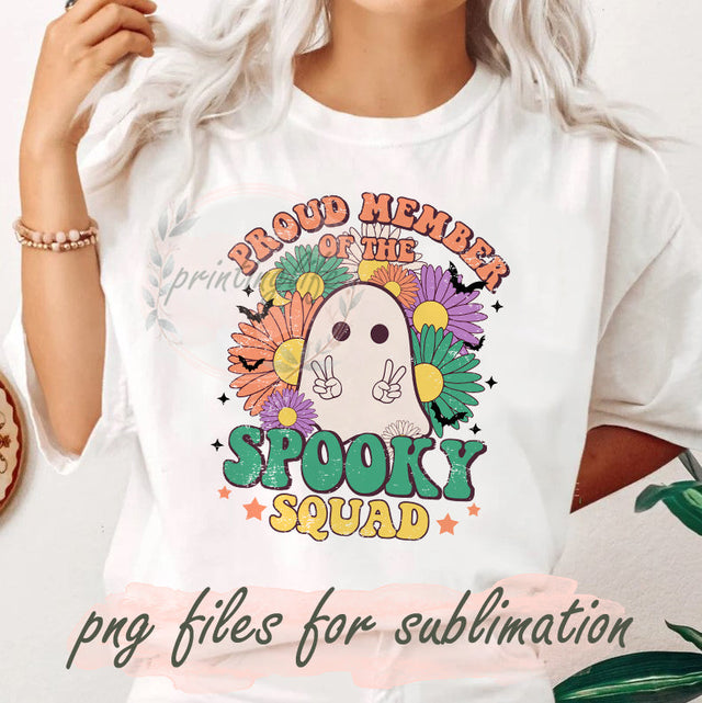 Proud Member Of The Spooky Squad Png, Spooky Squad Png, Halloween Png, Cute Ghost Design Png, Retro Halloween Sublimation Design, Flower Pumpkin Png, Digital Download Sublimation PrintingLife 