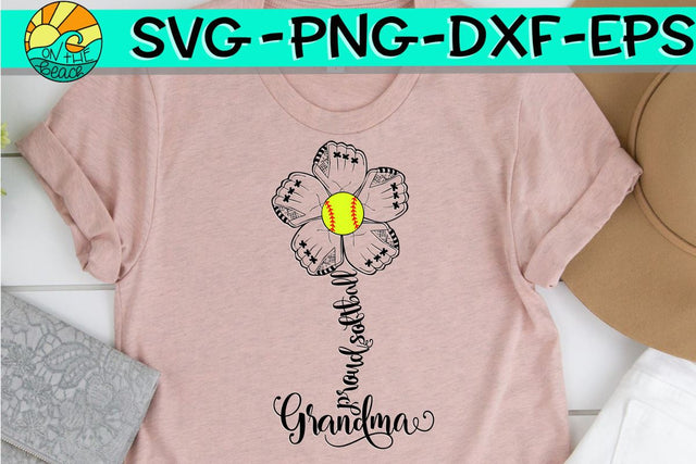 Proud Softball Grandma Flower Glove -SVG - DXF - EPS - PNG SVG On the Beach Boutique 