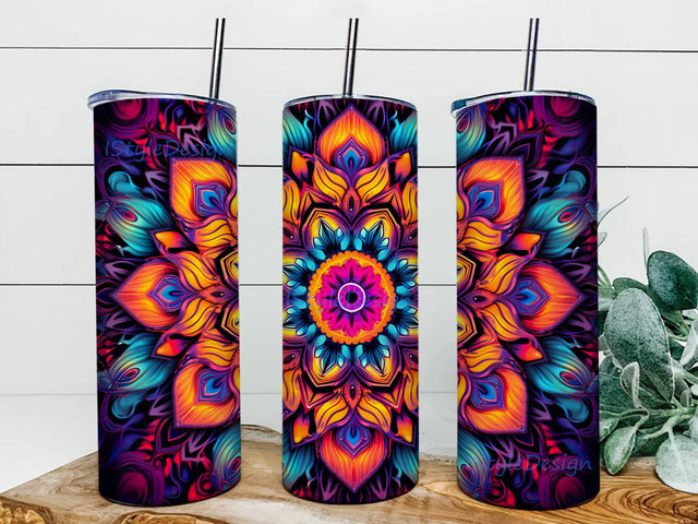 Psychedelic Kaleidoscope 20oz Skinny Tumbler Sublimation Design, Artistic Tumbler, Vintage Tumbler, Colorful Psychedelic Tumbler, Retro Kaleidoscope Tumbler Sublimation iStyleDesign 