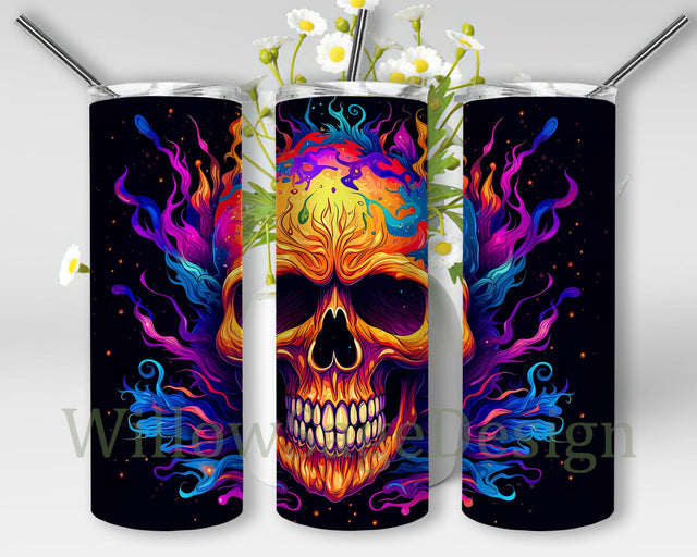 Psychedelic Skull 20oz Skinny Tumbler Png, Skull Tumbler Wrap Png, Psychedelic Rainbow Halloween Design Sublimation, Colorful Skulls Sublimation Wrap Design Digital Download Sublimation WillowSageDesign 