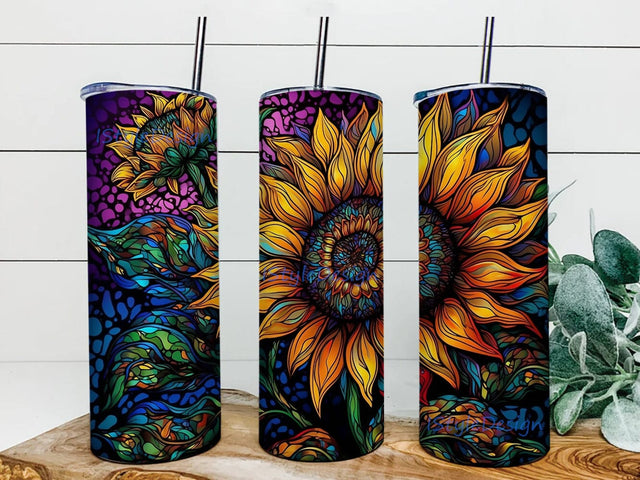Psychedelic Sunflower 20oz Skinny Tumbler Png, Tie Dye Sunflower Tumbler, Swimming Tumbler Wrap, Neon Sunflowers Psychedelic Tumbler, Sunflower Floral Tumbler Sublimation iStyleDesign 