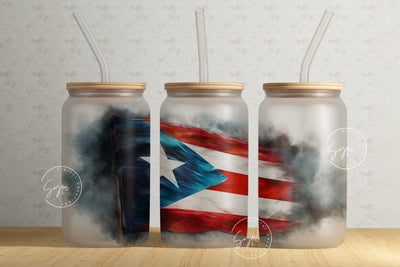Puerto Rico flag tumbler, Puerto Rico Tumbler, Patriotic Tumbler Wrap, 16 oz Libbey Glass Can Tumbler Sublimation Design, 16 oz Glass Can Sublimation Syre Digital Creations 