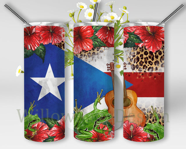 Puerto Rico Leopard 20oz Skinny Tumbler Png, Puerto Rico Flag Tumbler Png, Western Tumbler Png, American Flag Guitar Tumbler Png Sublimation WillowSageDesign 
