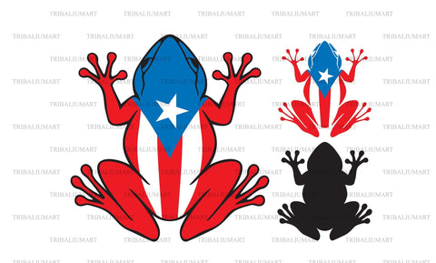 Puerto Rico Rana Frog with Flag (Common Coqui) SVG TribaliumArtSF 