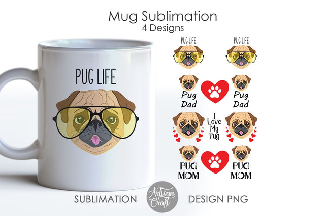 Pug Dog, Mug Sublimation Design, PNG file, mug wrap sublimation SVG Artisan Craft SVG 