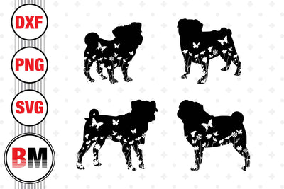 Pug Floral SVG, PNG, DXF Files SVG BMDesign 