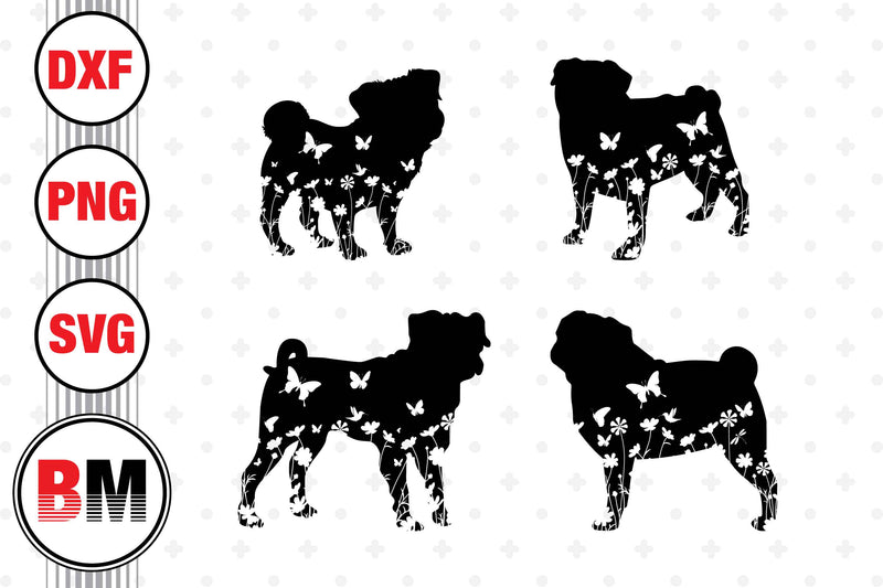 Pug Floral SVG, PNG, DXF Files SVG BMDesign 