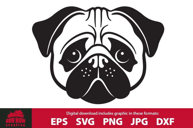 Pug Head / Face SVG Cutting File & Clipart SVG Bow Wow Creative 