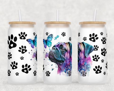 Pug Libbey Glass Can Wraps, 16 Oz Glass Can Sublimation Designs, Pug Glass Can PNG Files, Pug Glass Can Wraps Sublimation HappyDesignStudio 