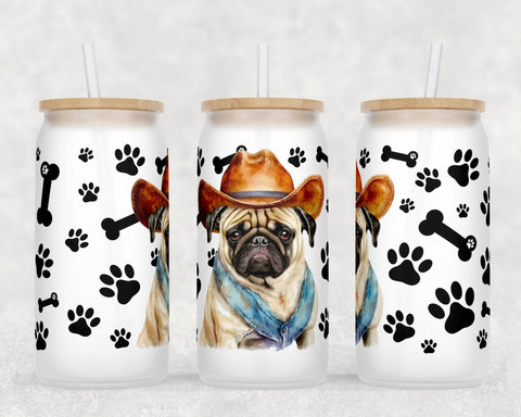 Pug Libbey Glass Can Wraps, 16 Oz Glass Can Sublimation Designs, Pug Glass Can PNG Files, Pug Glass Can Wraps Sublimation HappyDesignStudio 