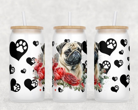 Pug Libbey Glass Can Wraps, 16 Oz Glass Can Sublimation Designs, Pug Glass Can PNG Files, Pug Glass Can Wraps Sublimation HappyDesignStudio 