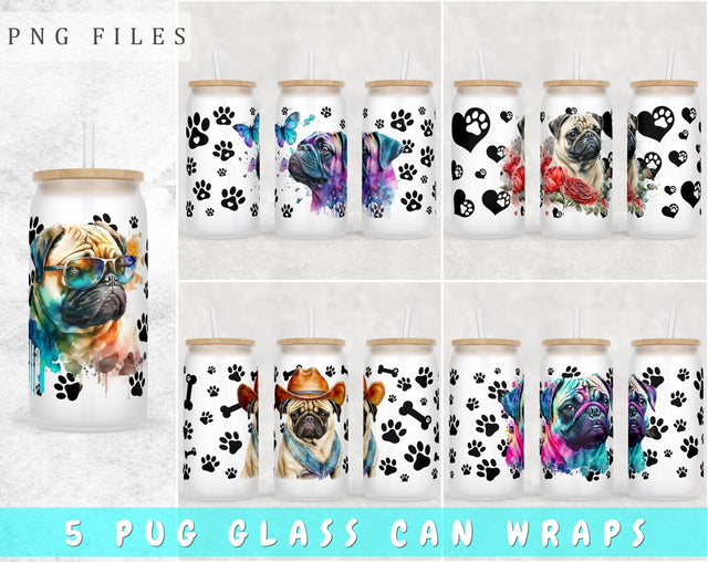 Pug Libbey Glass Can Wraps, 16 Oz Glass Can Sublimation Designs, Pug Glass Can PNG Files, Pug Glass Can Wraps Sublimation HappyDesignStudio 