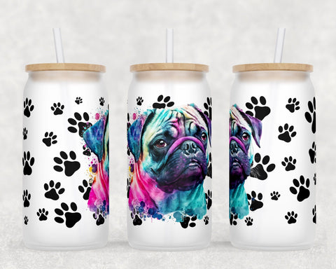 Pug Libbey Glass Can Wraps, 16 Oz Glass Can Sublimation Designs, Pug Glass Can PNG Files, Pug Glass Can Wraps Sublimation HappyDesignStudio 