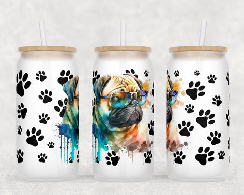 Pug Libbey Glass Can Wraps, 16 Oz Glass Can Sublimation Designs, Pug Glass Can PNG Files, Pug Glass Can Wraps Sublimation HappyDesignStudio 