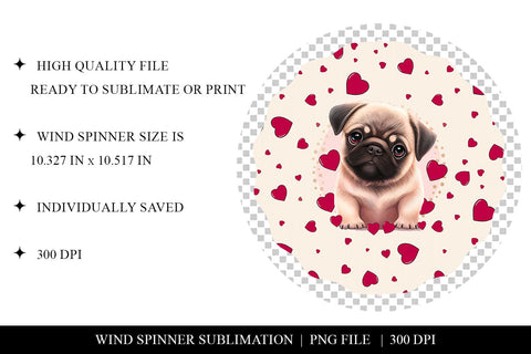 Pug Love Valentine's Day Wind Spinner Sublimation PNG Sublimation BijouBay 
