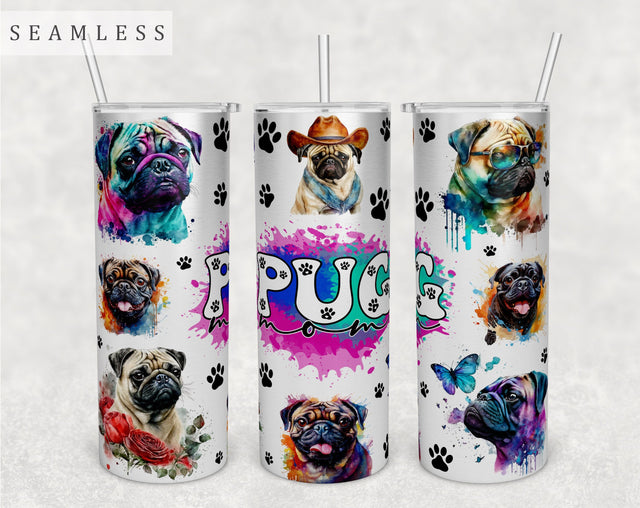 Pug Mom Tumbler Wrap, 20oz Skinny Tumbler Sublimation Design, Pug Mama Tumbler PNG Sublimation HappyDesignStudio 