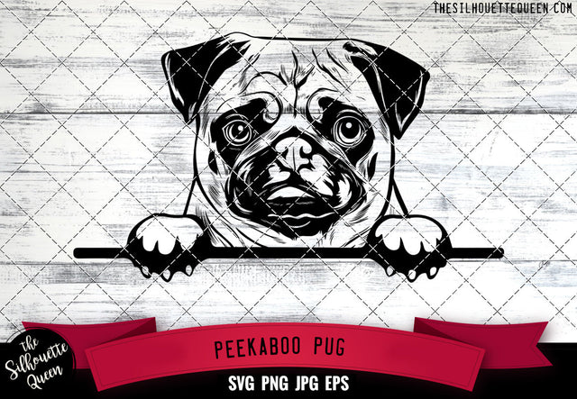 Pug Peek A Boo | Peekaboo | Peeking Dog Face SVG for Glowforge, Cricut, Laser, Silhouette, Scan n cut files SVG Loveleen Kaur 