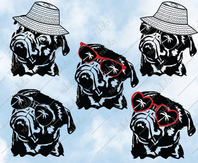 Pug Sunglasses, Straw Hat, Summer Hat, Dog, Palm Tree, Clipart, for Cricut, SVG, PNG, EPS, DXF, PDF SVG nikola 