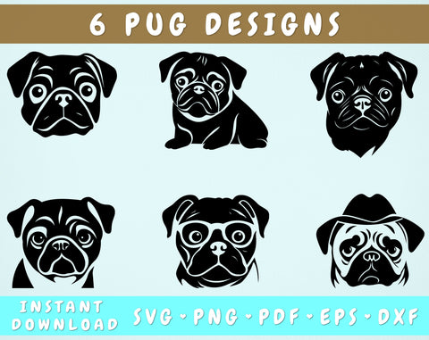 Pug SVG Bundle, 6 Designs, Pug PNG, Pug Clipart, Pug In Glasses SVG SVG HappyDesignStudio 
