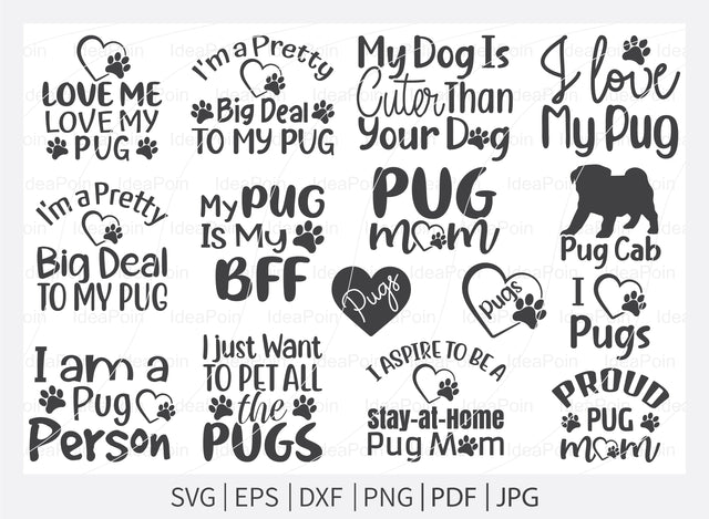 Pug SVG Bundle, Pug SVG, Dog Lover svg, Pug Dog quotes, Pug t-shirt design, Dog silhouette svg, Dog breed svg, pug mom svg SVG Dinvect 