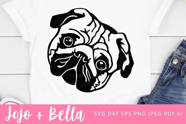 Pug SVG - Dog Svg, Cute Pug Svg, Cute dog SVG, Dog Head Svg Cut File - Pug Svg Cut File, Dog sublimation, Pug Clipart, Dog head dxf file SVG Jojo&Bella 